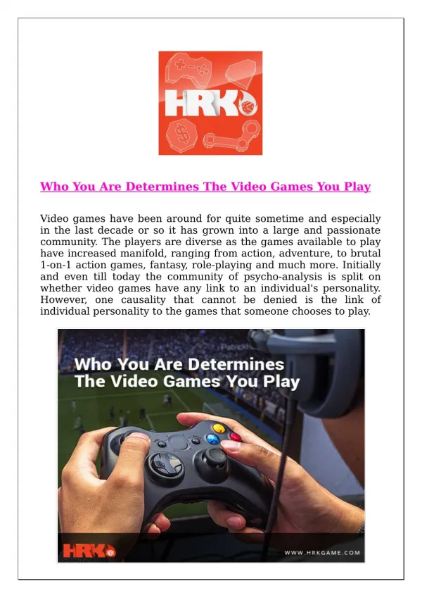 The Video Games You Play Depends On Who You Are As A Person
