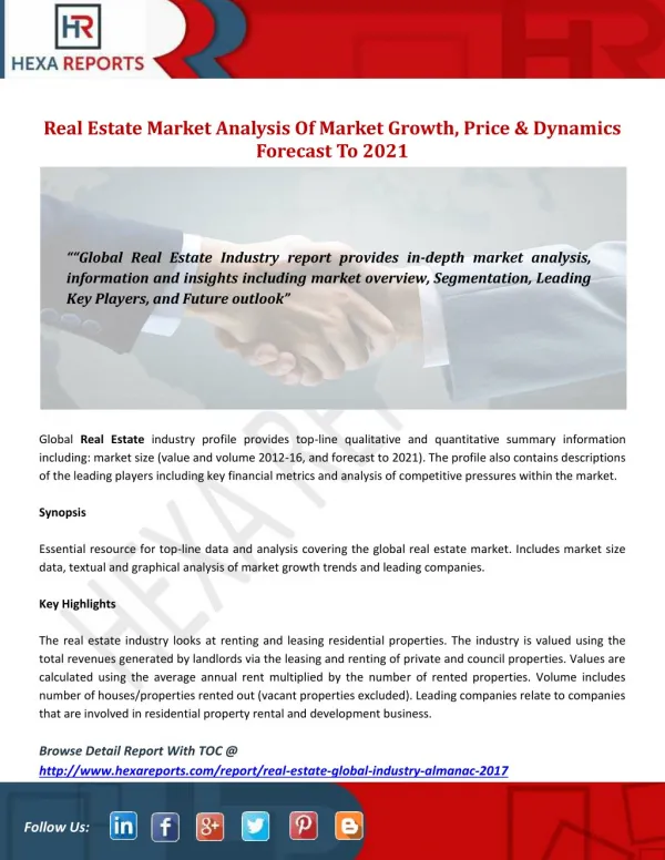 Real estate Market Analysis Of Market Growth, Price & Dynamics Forecast To 2021