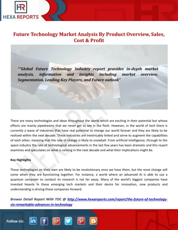 Future of Technology Market Analysis By Product Overview, Sales, Cost & Profit