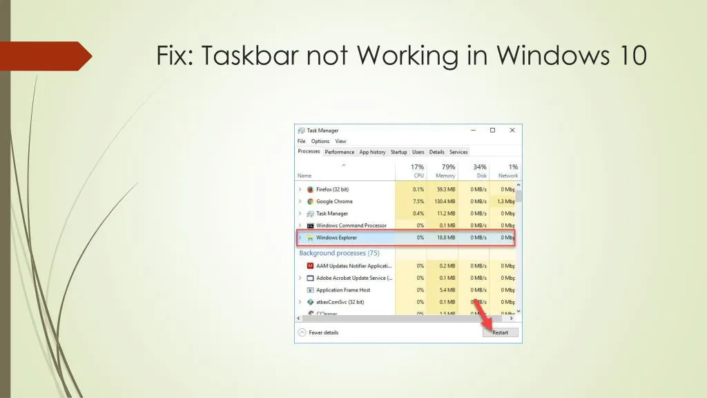 fix taskbar not working in windows 10