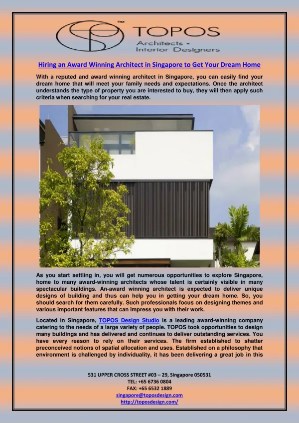 Hiring an Award Winning Architect in Singapore to Get Your Dream Home
