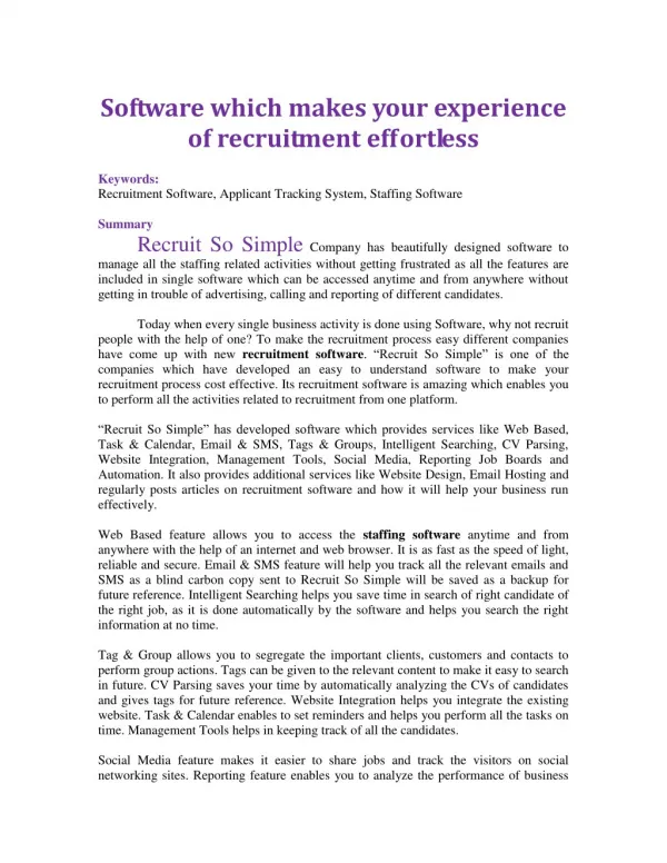 Software which makes your experience of recruitment effortless