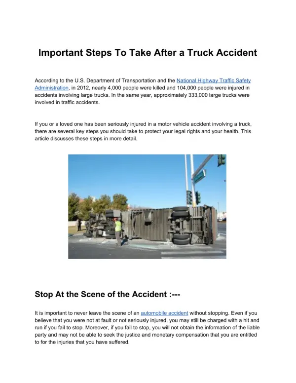 Important Steps To Take After a Truck Accident
