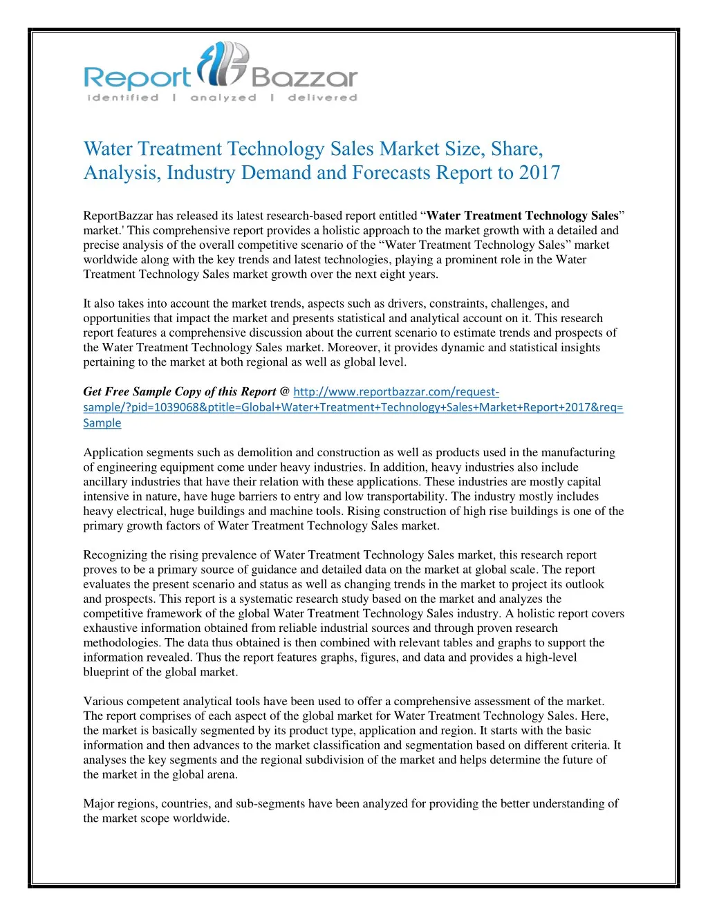 water treatment technology sales market size