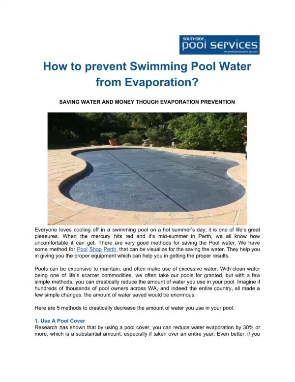 How to Prevent Swimming Pool Water From Evaporation