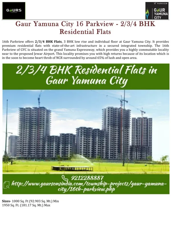 Gaur Yamuna City 16 Parkview - 2-3-4 BHK Residential Flats