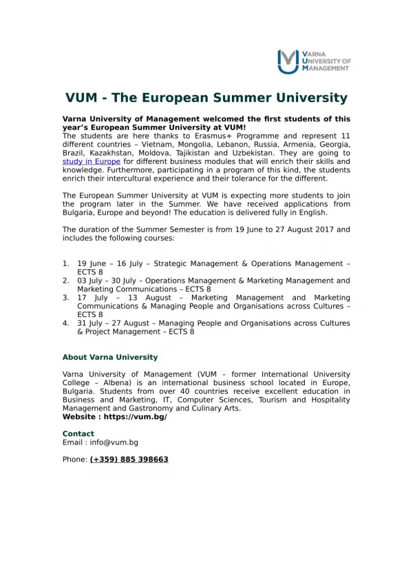 VUM - The European Summer University