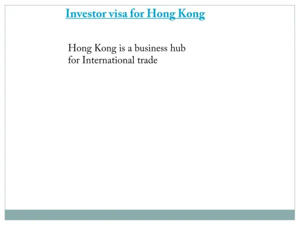 Investor visa for Hong Kong