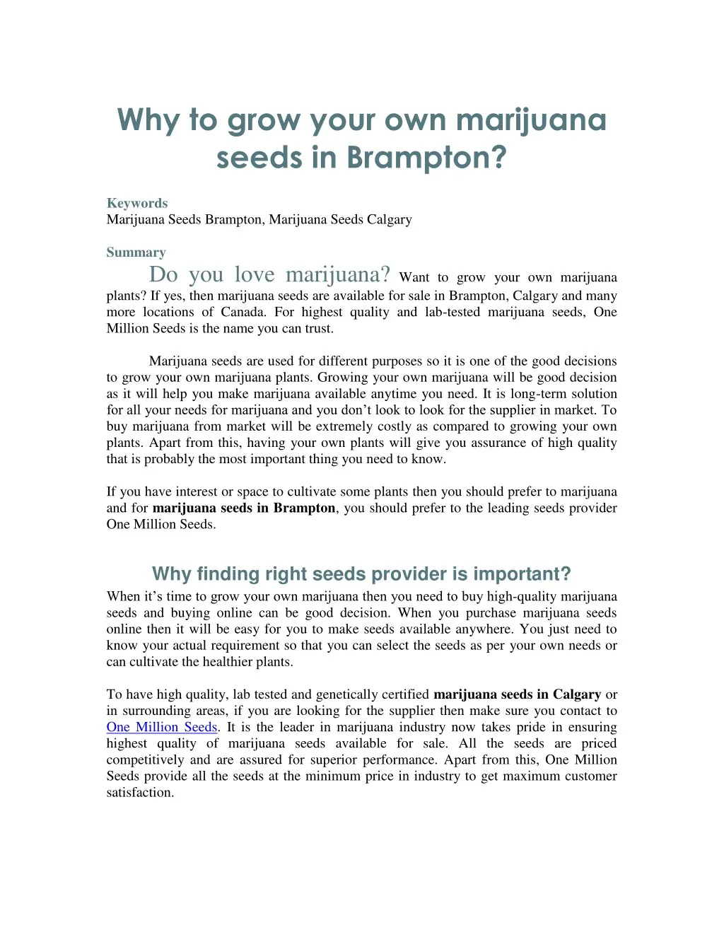 why to grow your own marijuana seeds in brampton