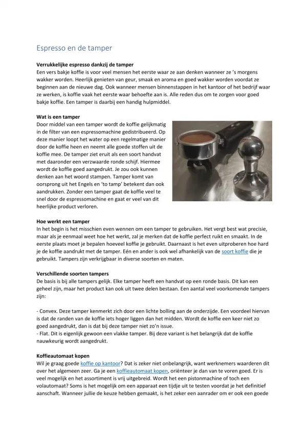 espresso en de tamper verrukkelijke espresso