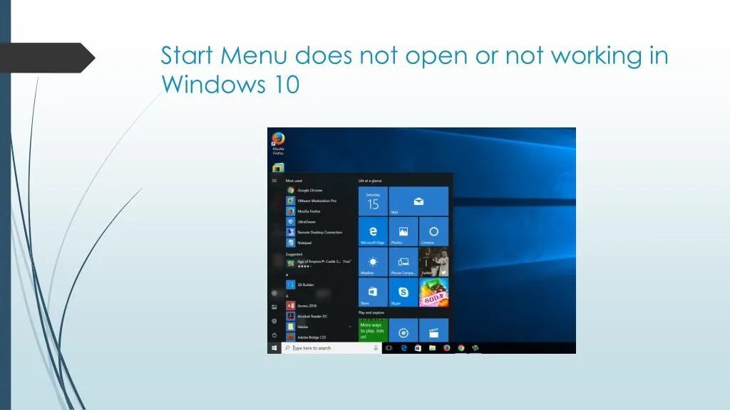 start menu does not open or not working in windows 10