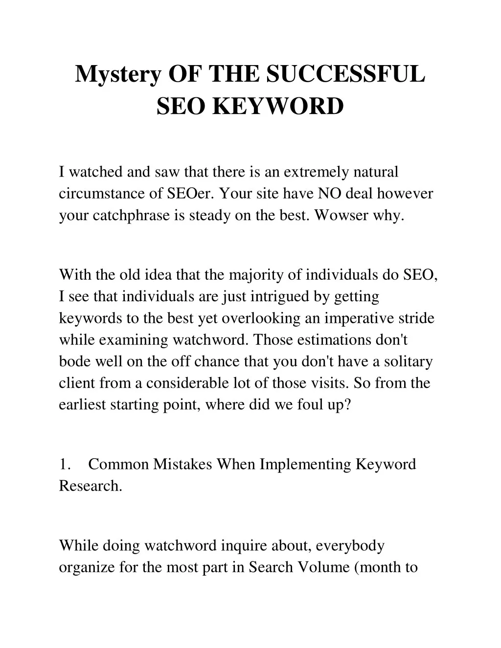 mystery of the successful seo keyword