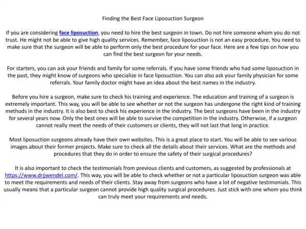 Finding the Best Face Liposuction Surgeon