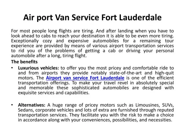 Airport van service Fort Lauderdale
