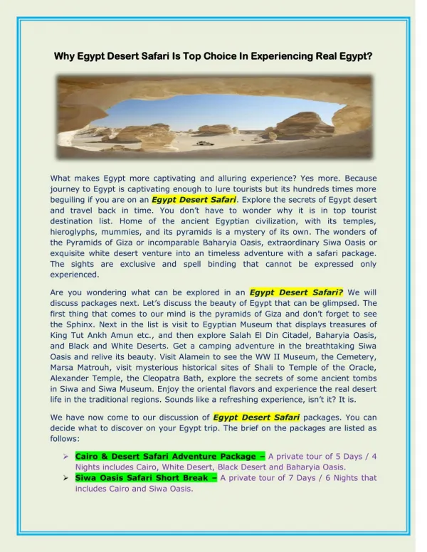 Why Egypt Desert Safari Is Top Choice In Experiencing Real Egypt?