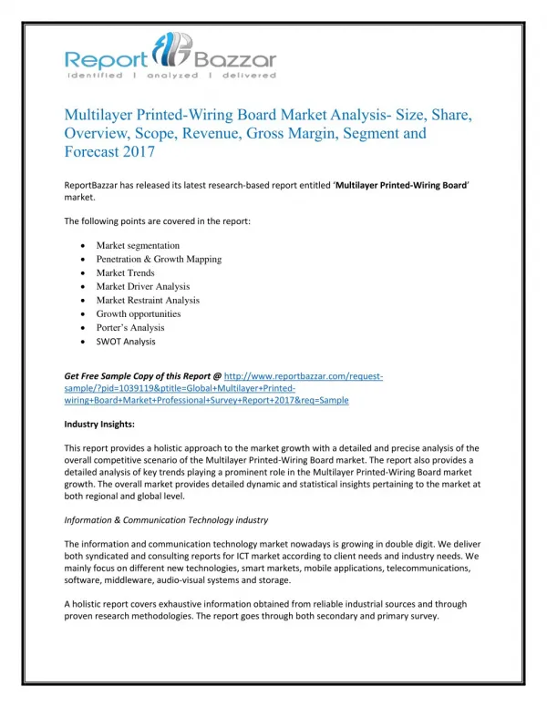 Multilayer printed wiring board Market Analysis - Size, Share, overview, scope, Revenue, Gross Margin, Segment and Forec