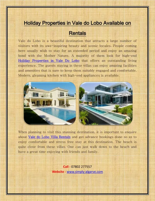 Holiday Properties in Vale do Lobo Available on Rentals