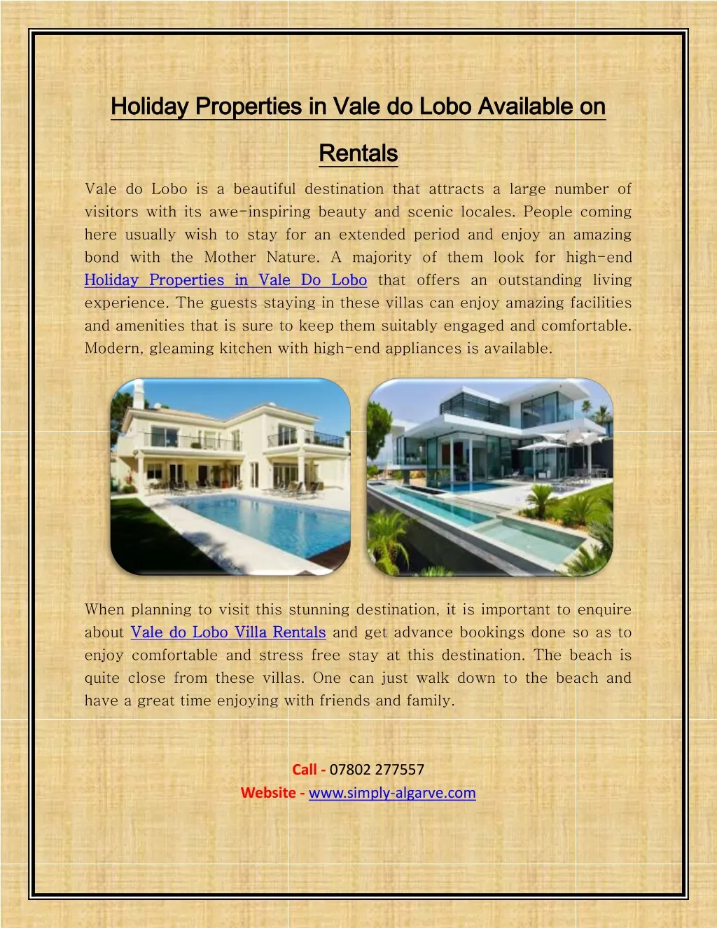 holiday properties in vale do lobo available