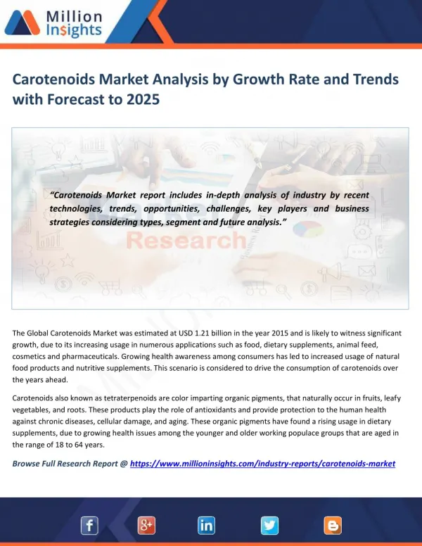 Carotenoids Market Share, Market Size, Market Trends and Analysis to 2025