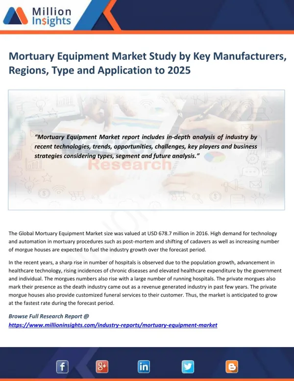 Mortuary Equipment Market Technological Advancements & Competitive Insights to 2025