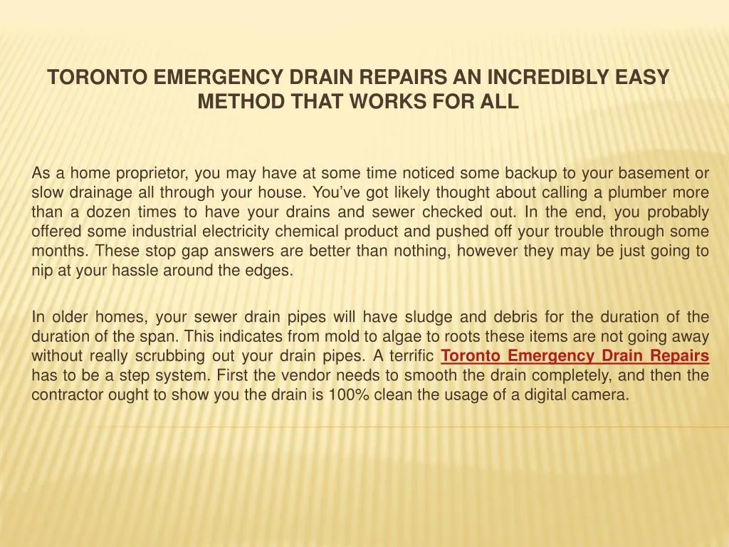 toronto emergency drain repairs an incredibly easy method that works for all