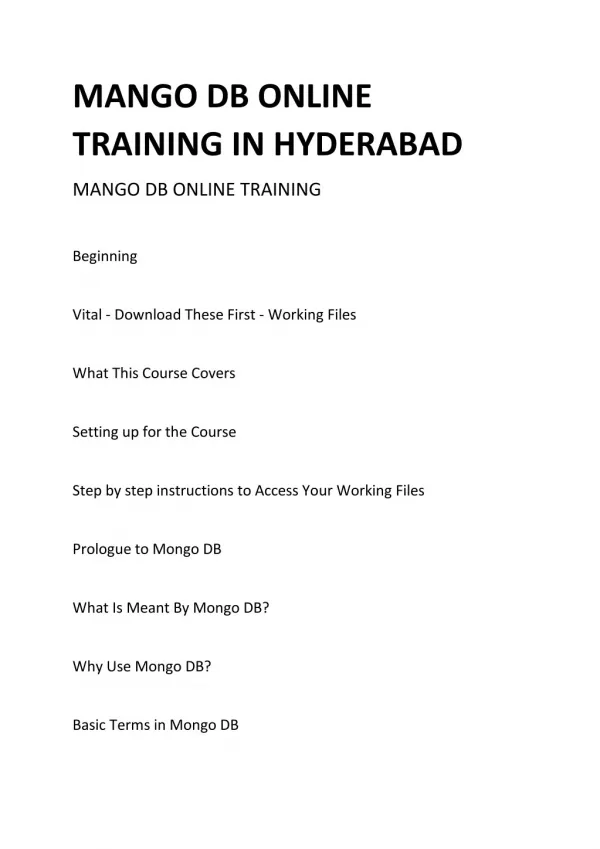 MANGO DB ONLINE TRAINING IN HYDERABAD.