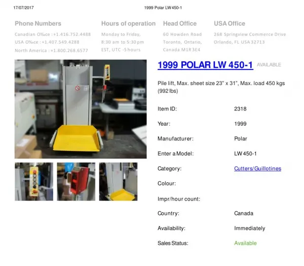 Buy Used 1999 POLAR LW 450-1 Machine