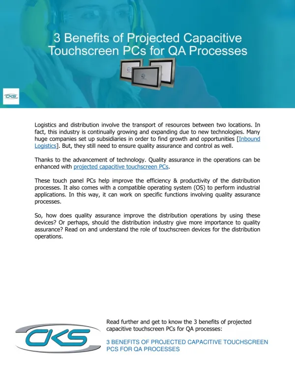 3 Benefits of Projected Capacitive Touchscreen PCs for QA Processes