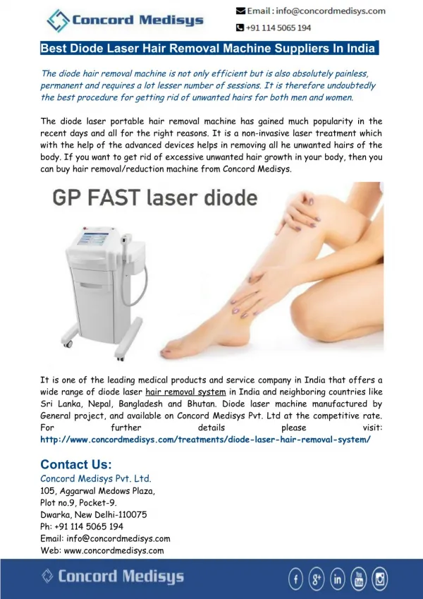Concord Medisys- Diode Laser Hair Removal Machine India