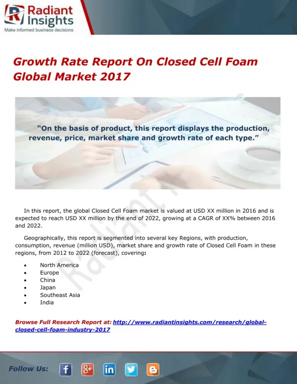 Growth Rate Report On Closed Cell Foam Global Market 2017