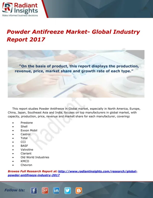 Powder Antifreeze Market- Global Industry Report 2017