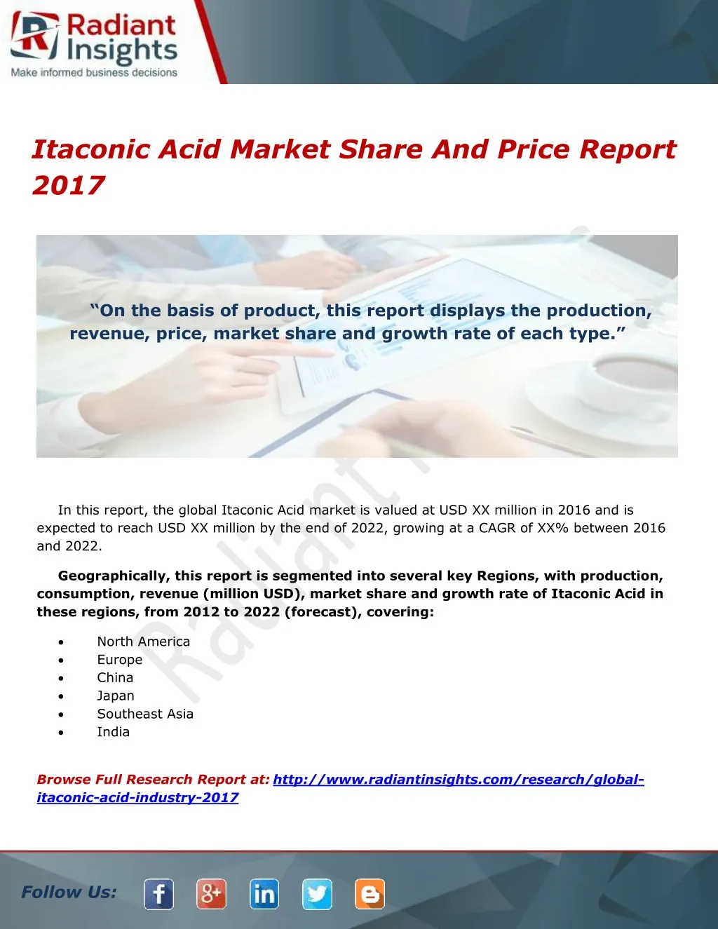 itaconic acid market share and price report 2017