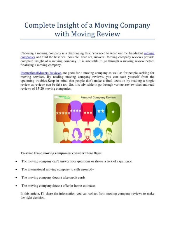 Complete Insight of a Moving Company with Moving Review