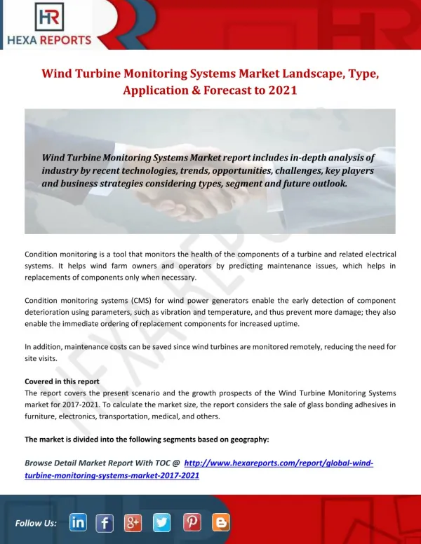 Wind Turbine Monitoring Systems Market Landscape, Type, Application & Forecast to 2021