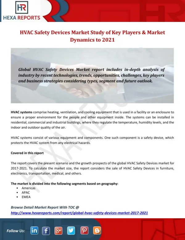HVAC Safety Devices Market Study of Key Players & Market Dyanamics to 2021