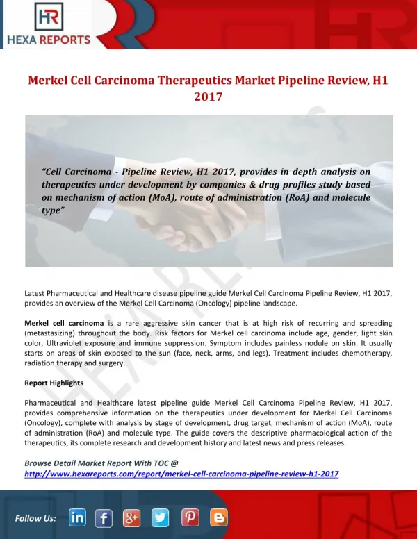 Merkel Cell Carcinoma Therapeutics Market Pipeline Review, H1 2017