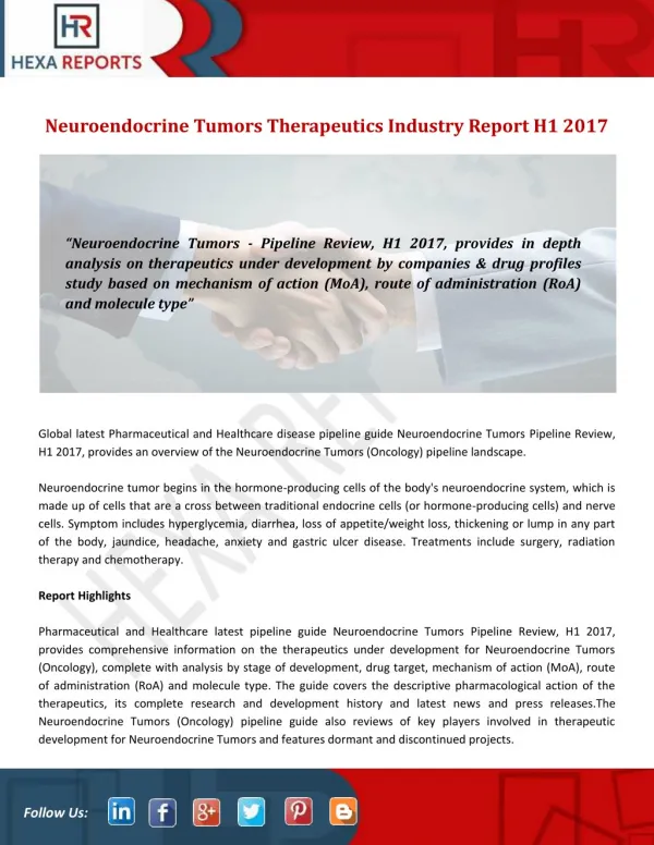 Neuroendocrine Tumors Therapeutics Industry Report H1 2017
