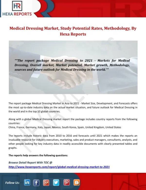 Medical Dressing Market Potential Rates, Methodology, By Hexa Reports