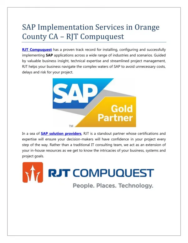 SAP Implementation Services in Orange County CA