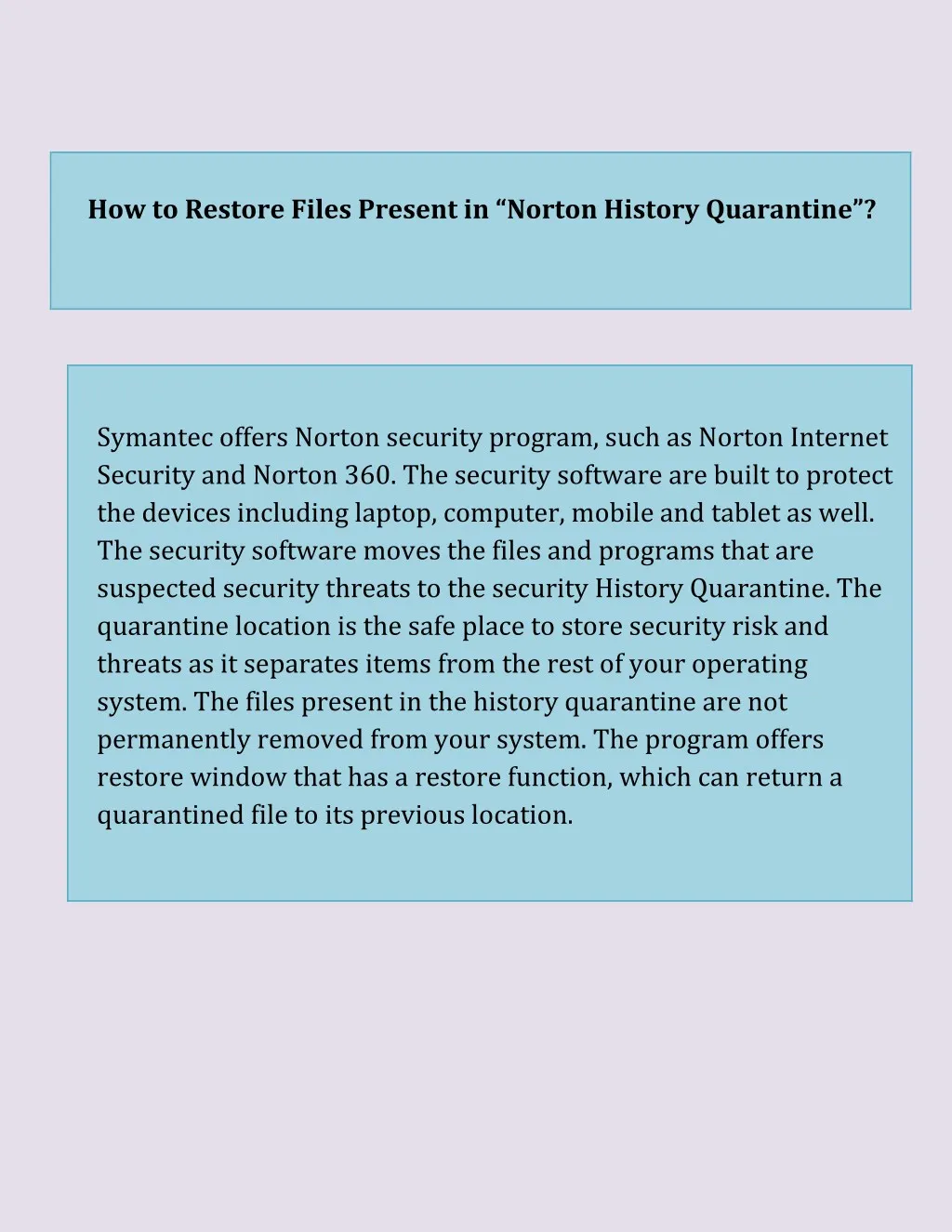 how to restore files present in norton history