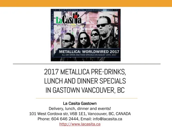 2017 Metallica Pre-Drinks, Lunch and Dinner Specials in Gastown Vancouver, BC