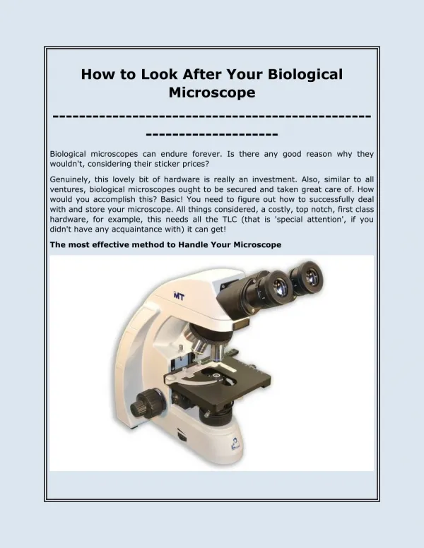 How to Look After your Biological Microscope