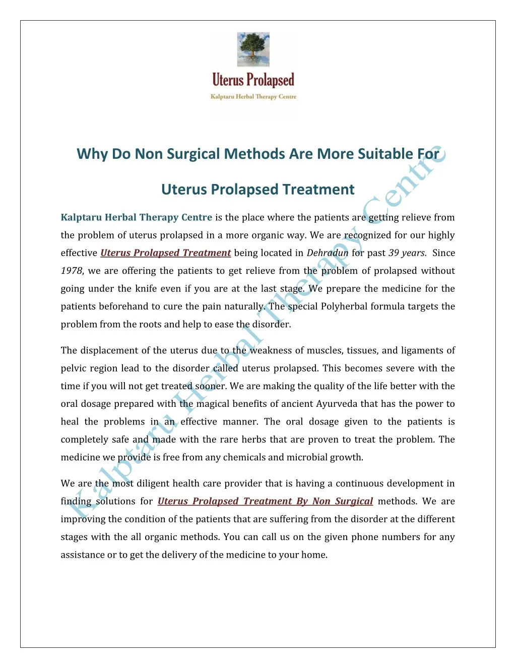 Why Do Non Surgical Methods Are More Suitable For Uterus Prolapsed Treatment