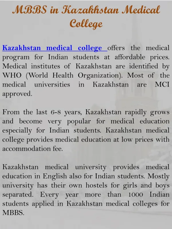 MBBS in Kazakhstan Medical College