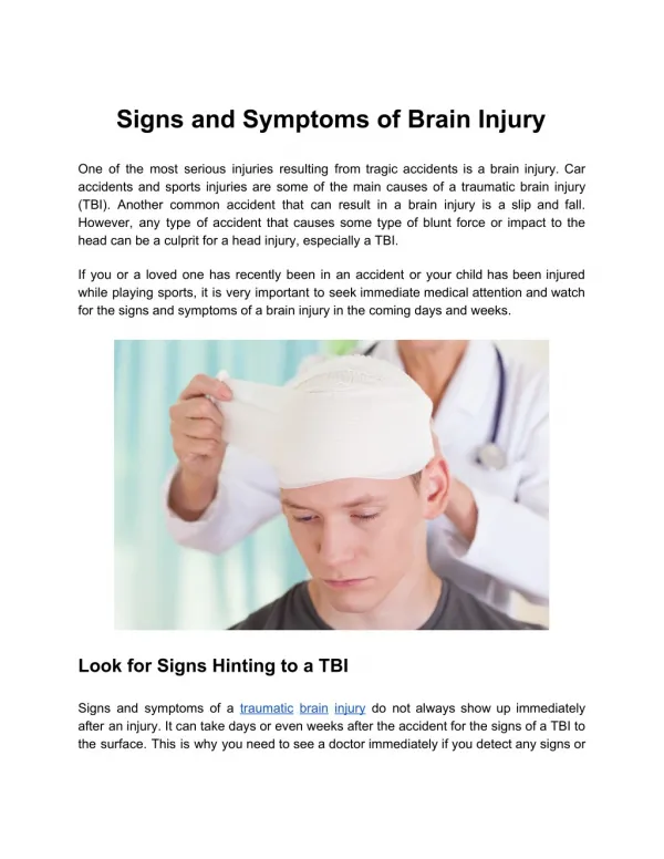 Signs and Symptoms of Brain Injury