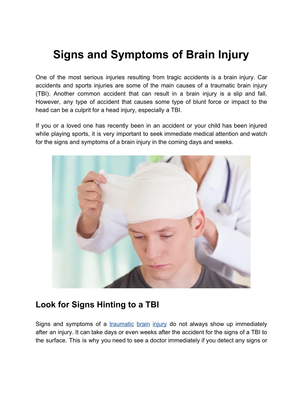 signs and symptoms of brain injury