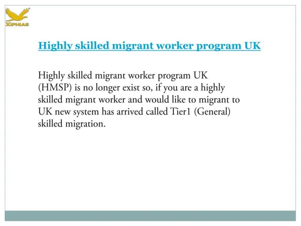 Highly skilled migrant worker program UK