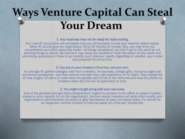 Ways Venture Capital Can Steal Your Dream