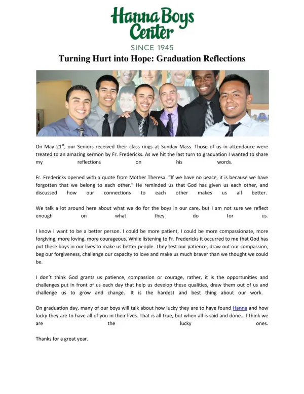 Turning Hurt into Hope - Hanna Boys center