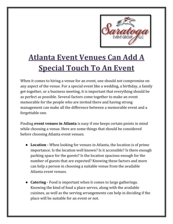 Atlanta Event Venues Can Add A Special Touch To An Event
